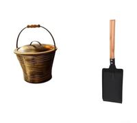 Kit di pulizia per camini in ferro resistente con secchio (2 pezzi) | Set di 3 pezzi in ferro, secchio con spazzola per pala, rimozione cenere, sicurezza antincendio, costruzione