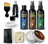 Kit di pulizia per chitarra, 9 pezzi, set di manutenzione con detergente per chitarra da 100 ml, olio di limone per tastiera da 100 ml, cera polacca 30 g, detergente per corde e lucidante da 100 ml