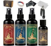 Kit di pulizia per chitarra da 9 pezzi, con lucidante per tasti, previene l'usura, lo sbiadimento e le crepe, mantenendo lo strumento nel suo aspetto migliore e nella qualità del suono in ogni momento
