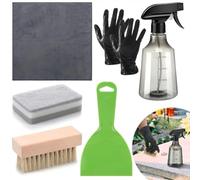 Kit di pulizia per lapidi, 7 pezzi, con panno in microfibra, spazzola con setole, flacone spray, guanti, spugna e raschietto per tombe, manutenzione commemorativa
