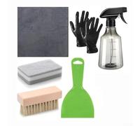 Kit di pulizia per lapidi, 7 pezzi, con panno in microfibra, spazzola con setole, flacone spray, guanti, spugna e raschietto per la cura di lapidi e superfici in marmo
