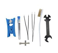 Kit di pulizia per ugelli per stampante 3D da 7 pezzi Set di ugelli in ottone per estrusore MK8 con pinzette a gomito dritte Spazzola per la pulizia degli ugelli Chiave per tagliatubi in PTFE Ago per