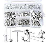 Kit di puntine decorative argentate, 310 pezzi, con gancio a spinta, per bacheca in sughero, bacheca, ufficio, parete, 5 stili