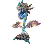 Kit di puzzle 3D in metallo Piranha, 400 pezzi, fai da te, assemblaggio steampunk, meccanico, piranha, pianta e fiore, con luce LED, decorazioni creative da scrivania per ufficio e casa