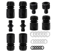 Kit di raccordi per tubi da giardino, 10 pezzi, per rubinetto esterno e tubi flessibili (2 connettori a scatto maschio doppio, 6 connettori rapidi, 2 connettori per rubinetto da 1/2 e 3/4 pollici