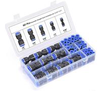 Kit di raccordo push-to-connect da 60 pezzi, 4/6/8/10/12 mm | Plastica di alta qualità e poliuretano, robusto e durevole, resistente alla corrosione, nero e blu
