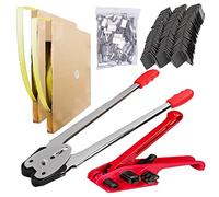 Kit di reggiatura per imballaggio pallet, 4 in 1, sigillante per utensili di reggiatura per impieghi gravosi, bobina da 660' di lunghezza x 1/2" di larghezza con 100 sigilli metallici semi-aperti e