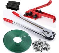 Kit di reggiatura per imballaggio su pallet - Tenditore e sigillatore per impieghi gravosi e strumento di piegatura per reggiatura per 1/2"~3/4", cinghia in PP, 100 sigilli, 100 protezioni angolari