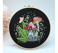 Kit di ricamo fai da te con stampa floreale, perfetto per i principianti, per esplorare il fai da te con design a funghi e cerchio da cucito (con nuvola di cerchio da 20 cm)