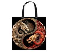 Kit di Ricamo su Tela per Principianti, Borsa Tote 11CT con Design di Fiori di Loto, Alberi, Drago e Tigre, Ricamo Cross Stitch Personalizzato, Set di Cucito a Mano, Regalo per Amici