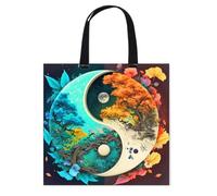 Kit di Ricamo su Tela per Principianti, Borsa Tote 11CT con Design di Fiori di Loto, Alberi, Drago e Tigre, Ricamo Cross Stitch Personalizzato, Set di Cucito a Mano, Regalo per Amici