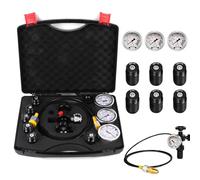 Kit di ricarica per accumulatore di azoto idraulico, kit di prova della pressione idraulica con 7 raccordi, 3 manometri, 1 tubo flessibile del gas, kit di riempimento di azoto