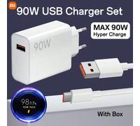 Kit di ricarica ultra-veloce da 90W Xiaomi, versione globale, spina di tipo A standard EU, adattatore di alimentazione + cavo dati Type-C da 1 metro, ricarica rapida portatile, bianco Set caricabatter
