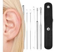 Kit di rimozione del cervello - Set di prelievi auricolari da 6 pc professionale con sacchetto PU, strumenti per il detergente in acciaio inossidabile | Kit igienes orecchie portatili per bambini, adu