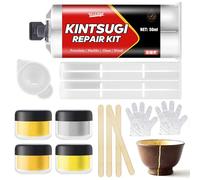 Kit di Riparazione Kintsugi 50ml - Colla Ceramica Abbinata a Polvere Dorata e Argentata per Ciotole e Vasi, Sicurezza della lavastoviglie kit kintsugi per Riparazione Perfetta di Oggetti Significativi