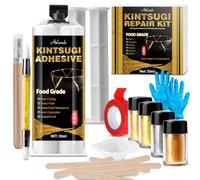 Kit di Riparazione Kintsugi 50ml, Colla Kintsugi per Riparare Ceramica | Set di Colla Alimentare Kintsugi con 4 Polveri di Mica Colorate,Colla Dorata per Riparare Ciotole, Tazze, Vetro, Giada