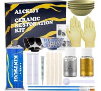 Kit di riparazione kintsugi oro e argento, Kit di riparazione ceramica da 19 pezzi, Ripara facilmente i tuoi oggetti più cari, Resina organica adatta al contatto con gli alimenti, Perfetto per i princ
