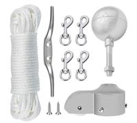 Kit di riparazione per asta della bandiera, set di hardware in lega di alluminio resistente con parte superiore a sfera da 7,6 cm, puleggia in nylon, corda per drizza, tacchetti e ganci girevoli per