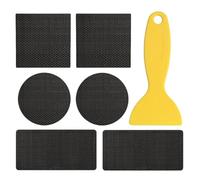 Kit di riparazione per trampolino, kit di riparazione rete per trampolino, 3 forme, toppe autoadesive con raschietto per sport e giochi di rimbalzo per bambini