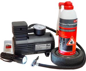 Kit di riparazione pneumatici hp con compressore d'aria e spray sigillante