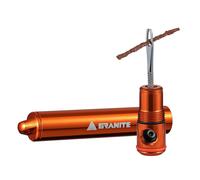 Granite Suture Aero Tire Plug Kit con Gonfiatore CO2 Integrato, Kit di Riparazione per Pneumatici Tubeless con 2 Misure di Tasselli, Gonfiatore CO2 Compatibile con Valvole Presta (Arancione)