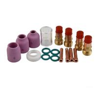 Kit di saldatura TIG da 18 pezzi con ugelli in ceramica con lenti a gas tozze e tazze in vetro resistenti al calore per WP-17/18/26 2,4 mm 3/32 pollici