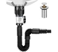Kit di scarico per lavandino, con tappo di scarico pop-up, tubo in PVC, kit per lavandino a sifone nel range di 300 - 800 mm, possono essere estesi per drenaggio da 1 a 1/4" e 1-1/2"