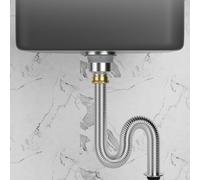 Kit di scarico per lavello da bagno, sifone in acciaio inox, tubo flessibile di scarico per scarico dei rifiuti, anello di tenuta in silicone inodore per impianti idraulici di bagno e cucina (100 cm)