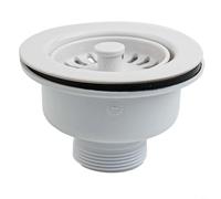 Kit di scarico per lavello da cucina con anima in acciaio inox, flangia in PP, scarico da 114 mm, adatto per apertura da 83 a 90 mm, bianco