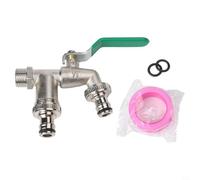 Kit di sdoppiatore d'acqua in rame per orticoltura con doppie uscite, rubinetto da giardino da 1/2 pollici, valvola multidirezionale per connettore lavatrice e tubo per lavaggio auto (verde)