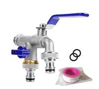 Kit di sdoppiatore d'acqua in rame per orticoltura con doppie uscite, rubinetto da giardino da 1/2 pollici, valvola multidirezionale per connettore lavatrice e tubo per lavaggio auto (blu)