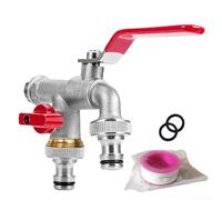 Kit di sdoppiatore d'acqua in rame per orticoltura con doppie uscite, rubinetto da giardino da 1/2 pollici, valvola multidirezionale per connettore lavatrice e tubo per lavaggio auto (rosso)