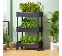 Kit Di Sistema Di Coltivazione Idroponica Con Ruota, Letto Da Giardino Verticale Rialzato Mobile, Design Con Griglia Traspirante E Drenaggio, Fioriera Da Interno(Black,3-layer)