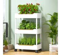 Kit Di Sistema Di Coltivazione Idroponica Con Ruota, Letto Da Giardino Verticale Rialzato Mobile, Design Con Griglia Traspirante E Drenaggio, Fioriera Da Interno(White,3-layer)