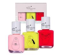 Kit di smalti per unghie a base d'acqua Manucurist Barbapapà per bambini - 3 smalti atossici in rosa, giallo, rosso - Trucco per bambini - Regalo di Bambina