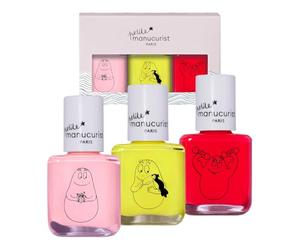 Kit di smalti per unghie a base d'acqua Manucurist Barbapapà per bambini - 3 smalti atossici in rosa, giallo, rosso - Trucco per bambini - Regalo di Bambina