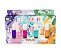 TUBAN Tubi Glam - Smalto per unghie per bambini - Per ragazze - Lavabile con acqua calda - Gusto amaro - Smalto per unghie - Madreperla Set 4 pezzi - Arancione, Turchese, Rosa e Viola