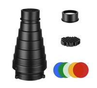 Kit di snoot in metallo con griglia a nido d'ape e 5 filtri colorati per migliorare l'illuminazione nella fotografia commerciale e interna