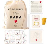 Kit di sopravvivenza per futuro papà, scatola per papà, regalo per nascita, sacchetto in cotone biologico con carte da grattare e buoni joker, ideale per baby shower, annuncio di gravidanza, Gender