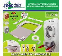 Meliconi Base Torre PRO, Kit di Sovrapposizione Universale per Lavatrice e Asciugatrice con Ripiano Estraibile e Cinghia di Sicurezza Inclusa