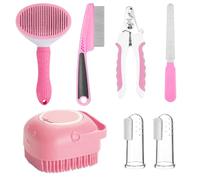 Kit di spazzole per la toelettatura degli animali domestici, spazzola per spargimento del cane con tagliaunghie e lima, include pettine antipulci e 2 spazzolini da dita, set completo per la cura dei