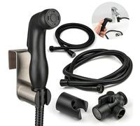 Kit di spruzzatore portatile per bidet nero | deviatore Shattaf rubinetto in ottone si collega al rubinetto - 2 supporti spray (montaggio a parete e gancio), 2 tubi (1,2 e 2 m) | doccetta spray per