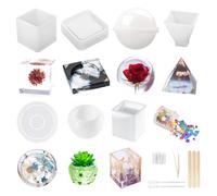 Kit di stampi in resina in silicone, 20 pezzi, stampi in resina epossidica, tra cui sfera, cubo, piramide, quadrato, rotondo, utilizzati per creare arte, fai da te, posacenere, sottobicchieri,