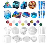 Kit di stampi in resina siliconica, 26 pezzi, stampi epossidici, grande colata con 12 paillettes glitterate per colata UV, tra cui sfera, cubo, piramide, quadrato, sottobicchiere, pietra e ciondoli
