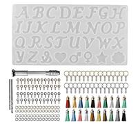 Kit di stampi in resina siliconica con lettere e ornamenti in resina epossidica per realizzare portachiavi sfusi