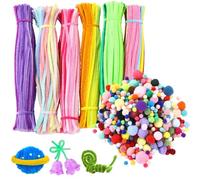 Kit di steli in ciniglia, oltre 900 scovolini, assortiti con pompon colorati, kit di forniture fai da te, kit creativo fatto a mano, decorazioni, per la scuola di artigianato, progetti artistici