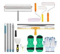 Kit di Strumenti Autolivellante per Pavimenti, Rullo Frangibolle 52cm+24cm, Scarpe Chiodate per Prato 30 mm, Spatola Autolivellantein, Asta Telescopica 157 cm