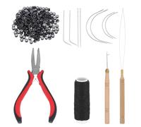 Kit di Strumenti per Estensioni Capelli Neyauo, 200 pezzi di Perline in Silicone, 1 Rotolo Filo da Cucito, 1 Pinza per Capelli a Tre Fori, Ago con Gancio, Infila Ago a Cappio, 8 Aghi da Cucito, Nero
