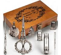 Kit di Strumenti per Il Cucito Europeo, Set di Forbici da Ricamo Vintage e Custodia con Ditale e Bottiglia per Ago per Cucire Accessori per Ricamo a Punto Croce Regalo di Compleanno(D'Argento)