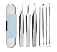 Kit di strumenti per la rimozione di punti neri, in acciaio inox, per comedoni, brufoli, acne, pinzette, naso, viso, pinzette, 7 pezzi